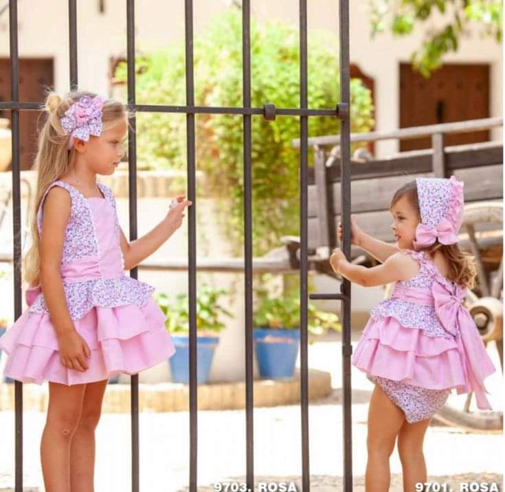 Dbb Collection Pink Floral Print Dress, Pants & Bonnet Set - 09701