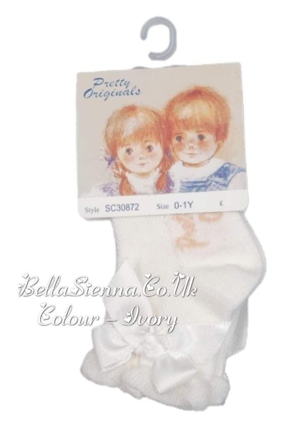 Pretty Originals Ivory Ankle Bow Socks - SC30872