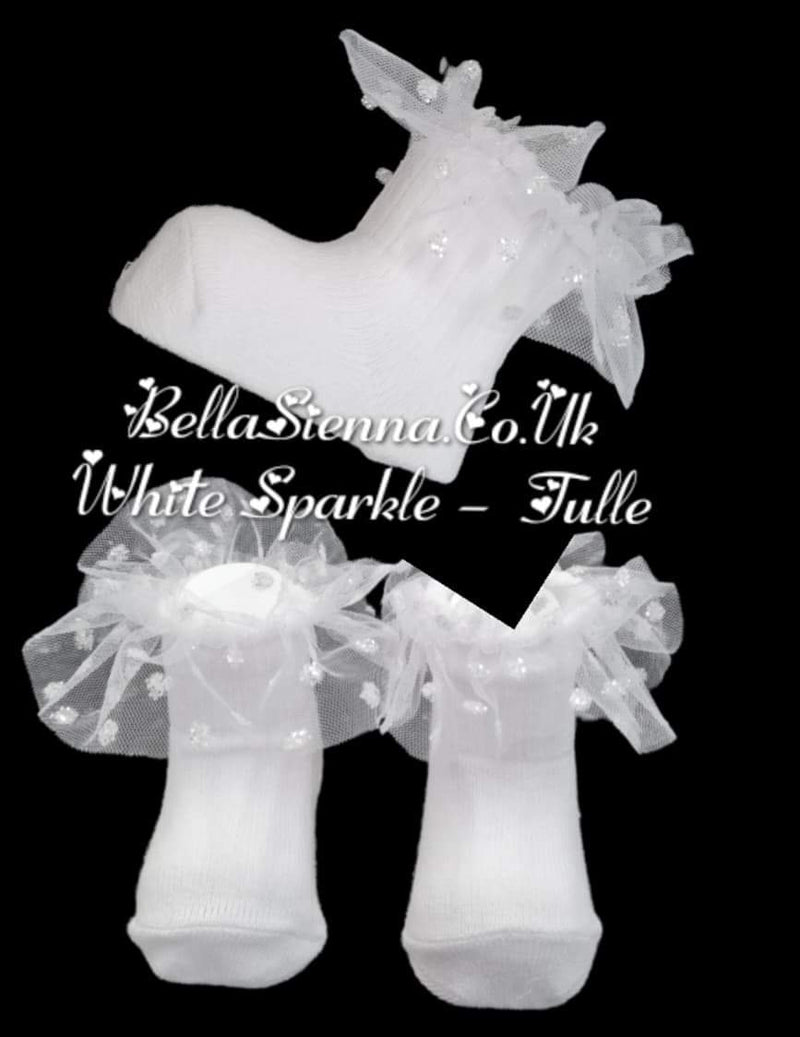 Couche Tot White Sparkle Tulle Ankle Socks