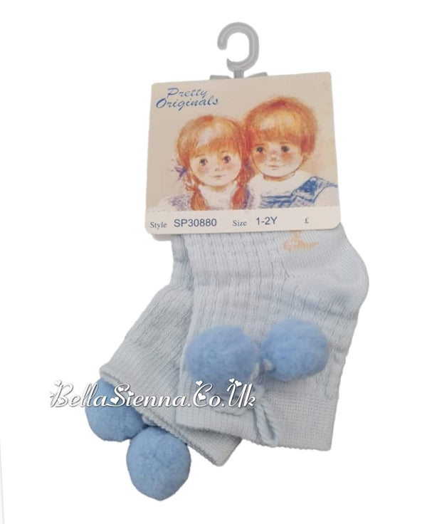 Pretty Originals Pom Pom Ankle Socks - Baby Blue - SP30880