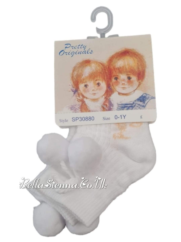 Pretty Originals Pom Pom Ankle Socks - White - SP30880