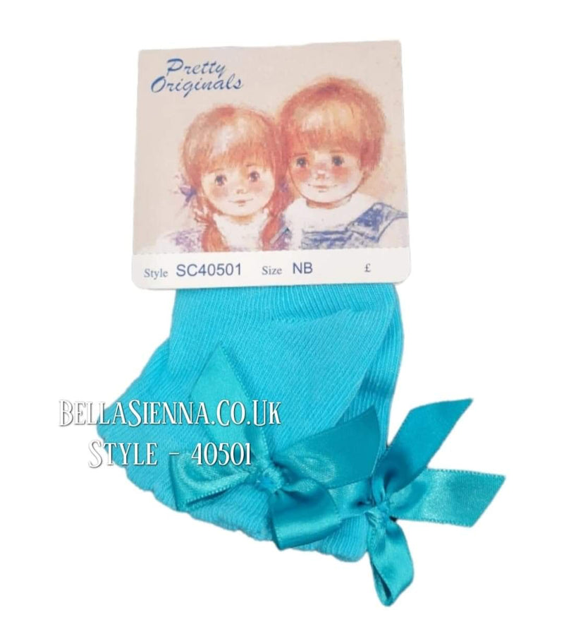 Pretty Originals Turquoise Ankle Bow Socks - SC40501