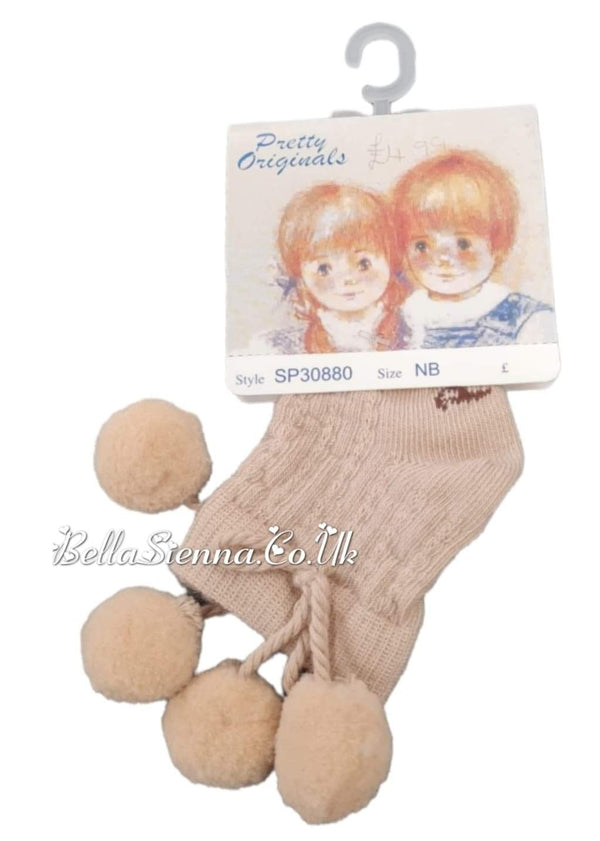 Pretty Originals Pom Pom Ankle Socks - Biscuit - SP30880