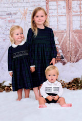 Sarah Louise *Winter Navy, Green & Black Tartan Smocked Long Sleeved Dress - 012858