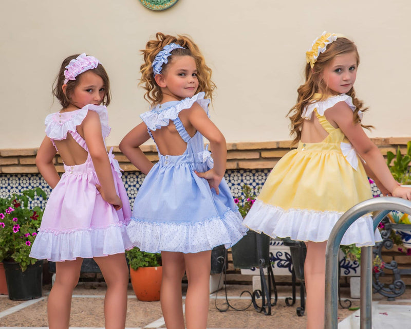 Babine Blue & White Gingham Dress With Bows & Cut Out Back - 2322809