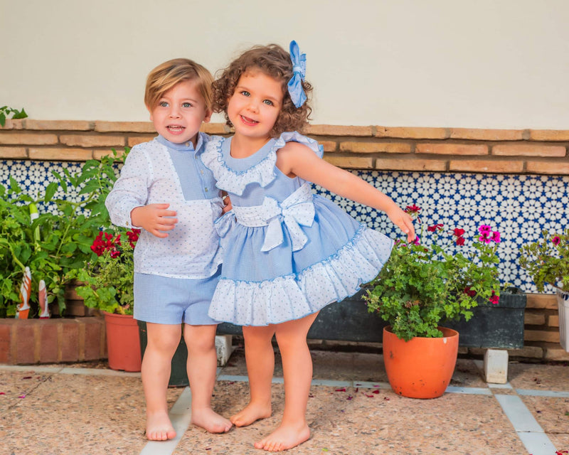 Babine Blue & White Gingham Dress With Bows & Cut Out Back - 2322809