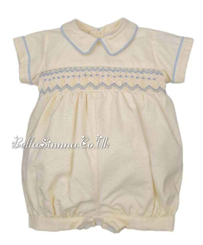 Pretty Originals Boys Lemon & Blue Smocked Romper - DL62029