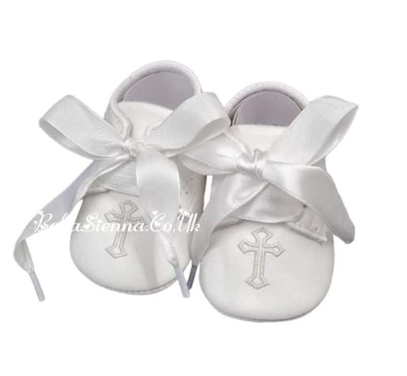 Sevva Ivory Christening/Baptism Soft Sole Pram Shoes With Cross - 912