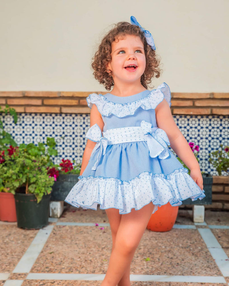 Babine Blue & White Gingham Dress With Bows & Cut Out Back - 2322809
