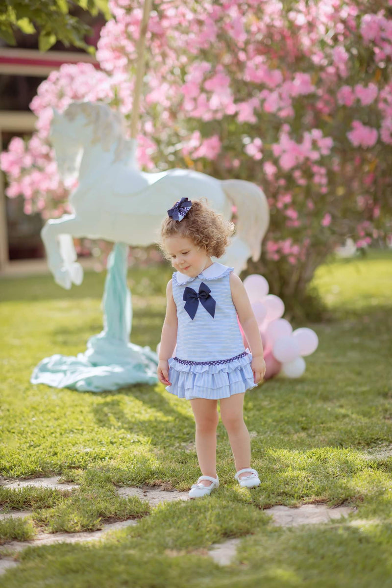 Miranda Blue, White & Navy Dress With Bow - 509/V