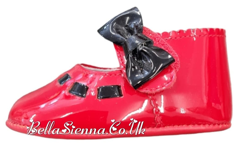 Pretty Originals Red & Black Patent Leather Pram Shoes