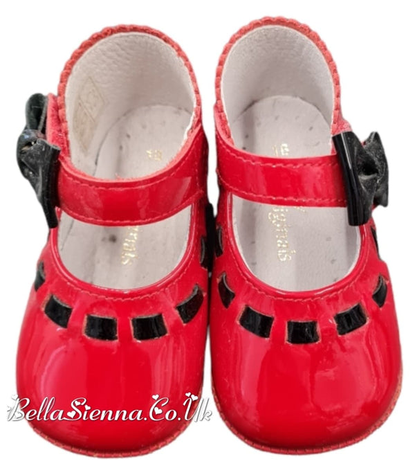Pretty Originals Red & Black Patent Leather Pram Shoes