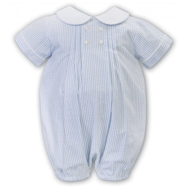 SARAH LOUISE BOYS WHITE AND BLUE STRIPED ROMPER 012646