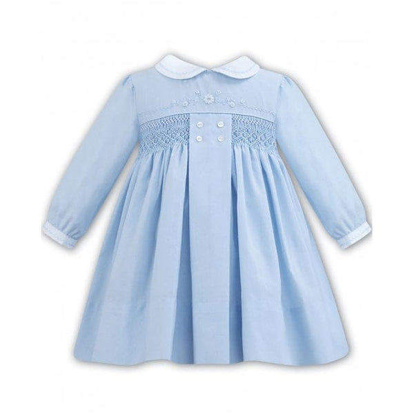Sarah Louise Blue & White Hand Smocked Dress With Collar - 011277