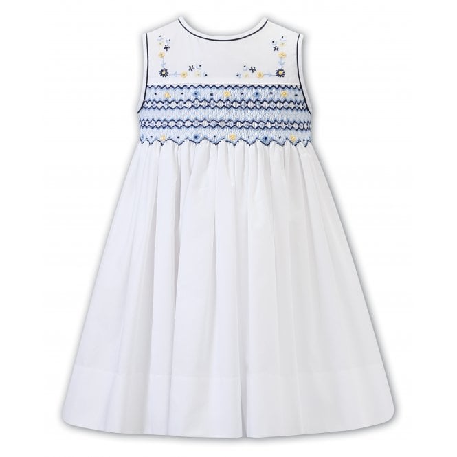 Sarah Louise White, Blue, Navy & Yellow Smocked Dress - 012298