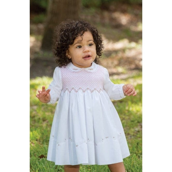 Sarah Louise White, Blue & Green Hand Smocked Dress With Collar - 011294