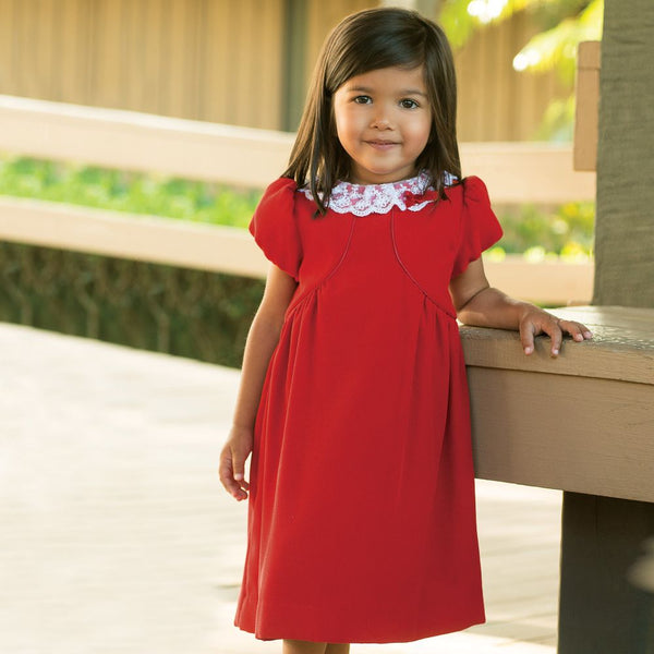 Sarah Louise Older Girls Red Velvet And Lace Dress 040001