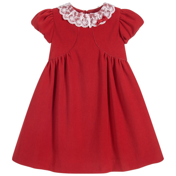 Sarah Louise Older Girls Red Velvet And Lace Dress 040001