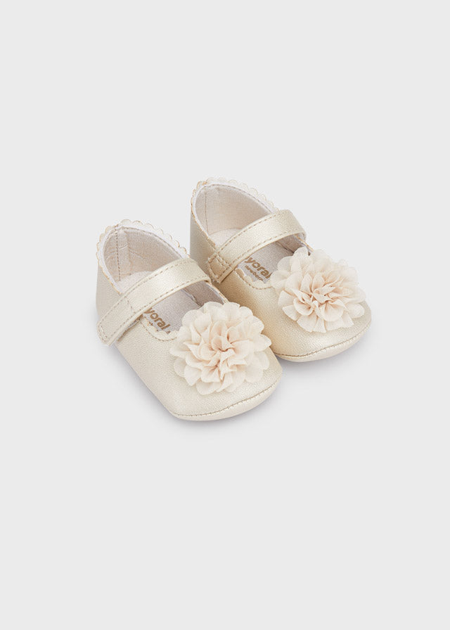 Mayoral Cream shoes with flower newborn/reborn baby girl
