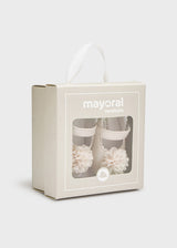 Mayoral Cream shoes with flower newborn/reborn baby girl