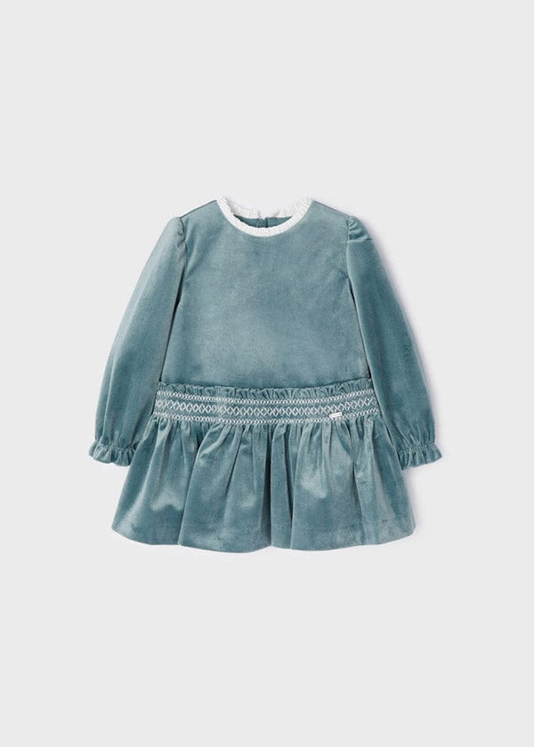 Mayoral Velvet Smocked Detail Dress - 2938 - Lake - Green