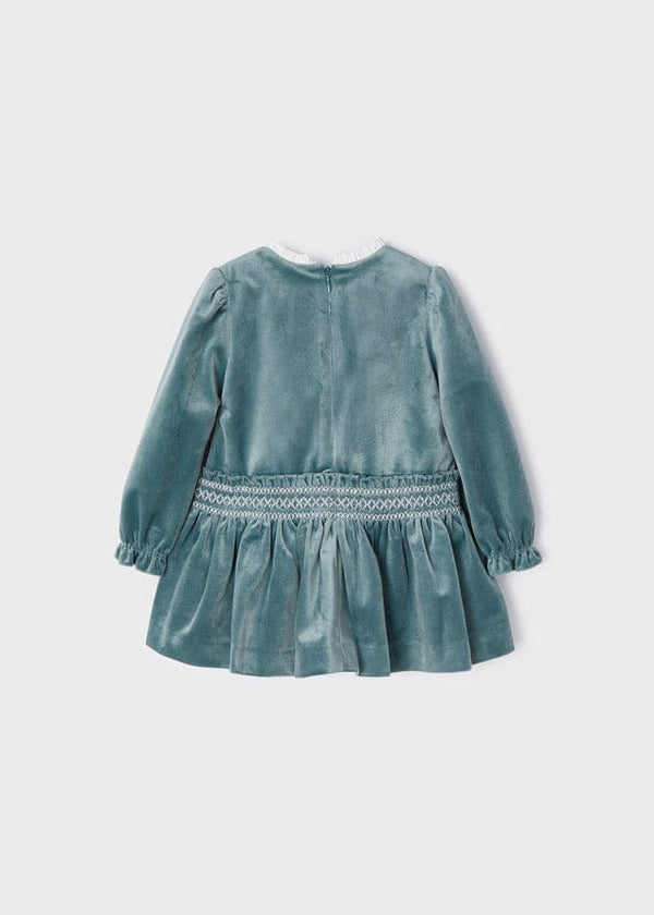 Mayoral Velvet Smocked Detail Dress - 2938 - Lake - Green
