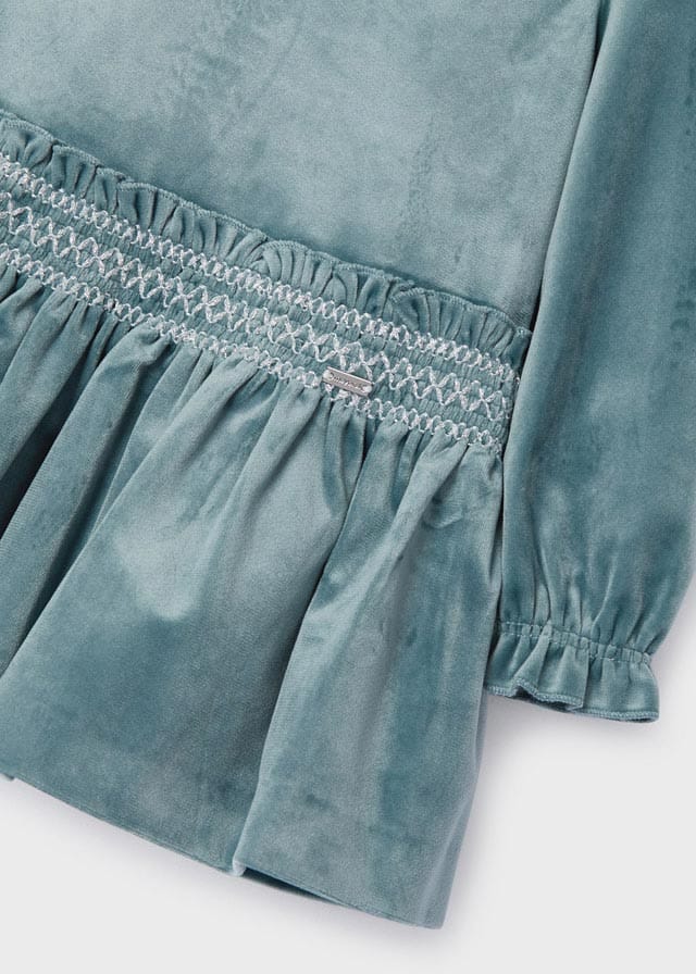 Mayoral Velvet Smocked Detail Dress - 2938 - Lake - Green