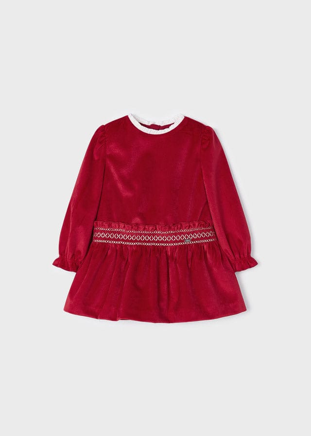 Mayoral Red Velvet Smocked Detail Dress - 2938