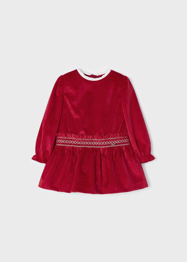 Mayoral Red Velvet Smocked Detail Dress - 2938