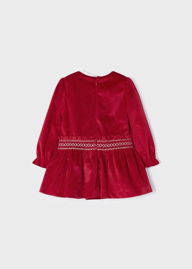 Mayoral Red Velvet Smocked Detail Dress - 2938