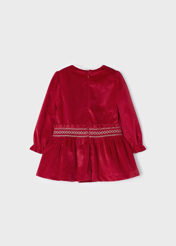 Mayoral Red Velvet Smocked Detail Dress - 2938