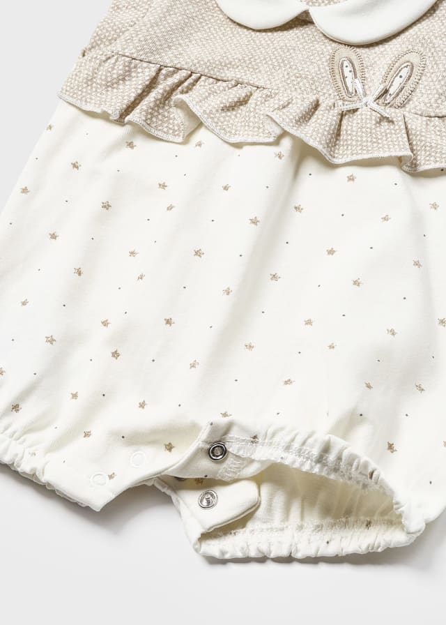 Mayoral Beige Baby Bunny Ears Romper Sustainable cotton 1739