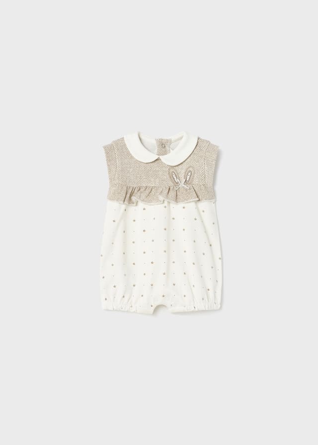 Mayoral Beige Baby Bunny Ears Romper Sustainable cotton 1739