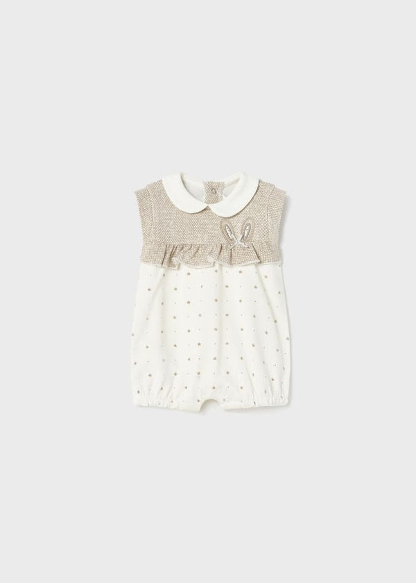 Mayoral Beige Baby Bunny Ears Romper Sustainable cotton 1739