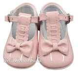Pretty Originals Pink Patent Leather Bow Pram Shoes - UE03273
