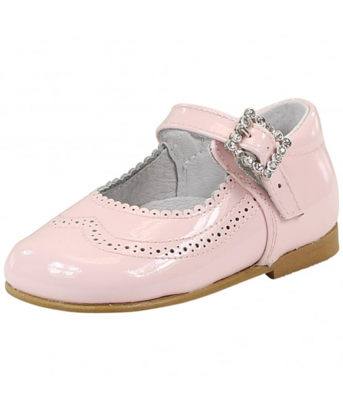 Pretty Originals Pink Patent Leather Mary Jane Shoes With Diamonte Buckle UE15205D
