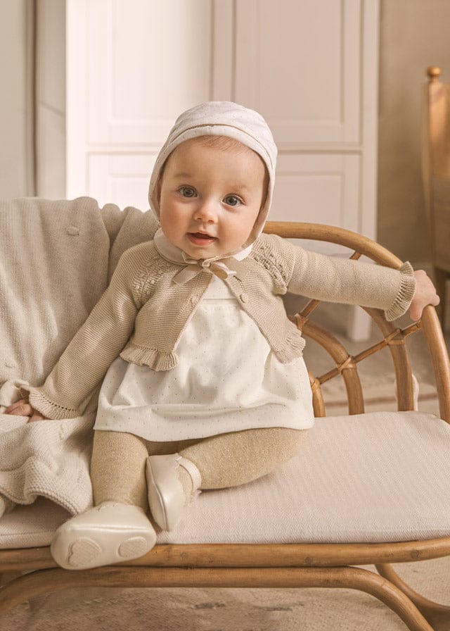 Mayoral Velvet dress with bonnet for newborn 2821