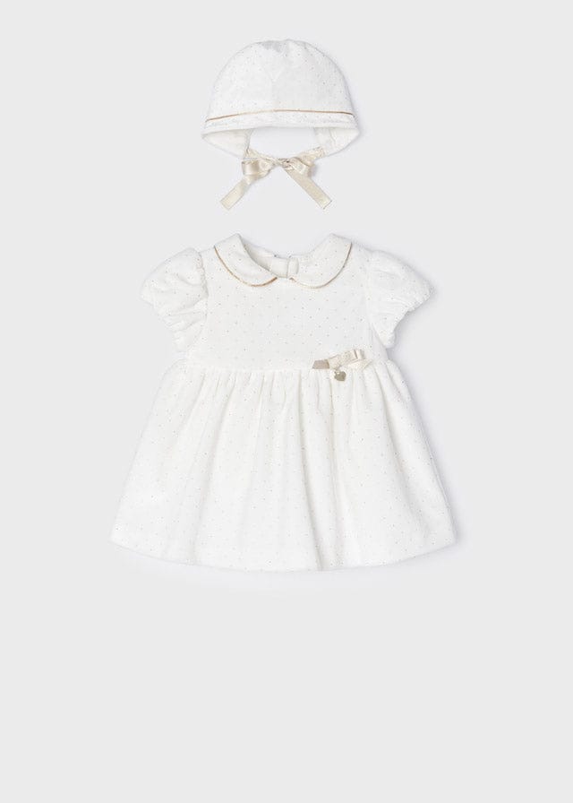Mayoral Velvet dress with bonnet for newborn 2821