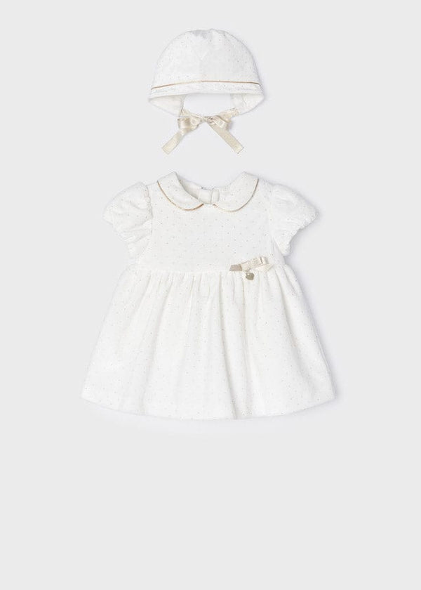 Mayoral Velvet dress with bonnet for newborn 2821