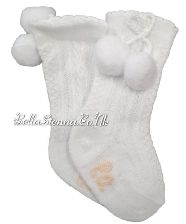 Pretty Originals Unisex  White Pom Pom Knee High Socks SP50201