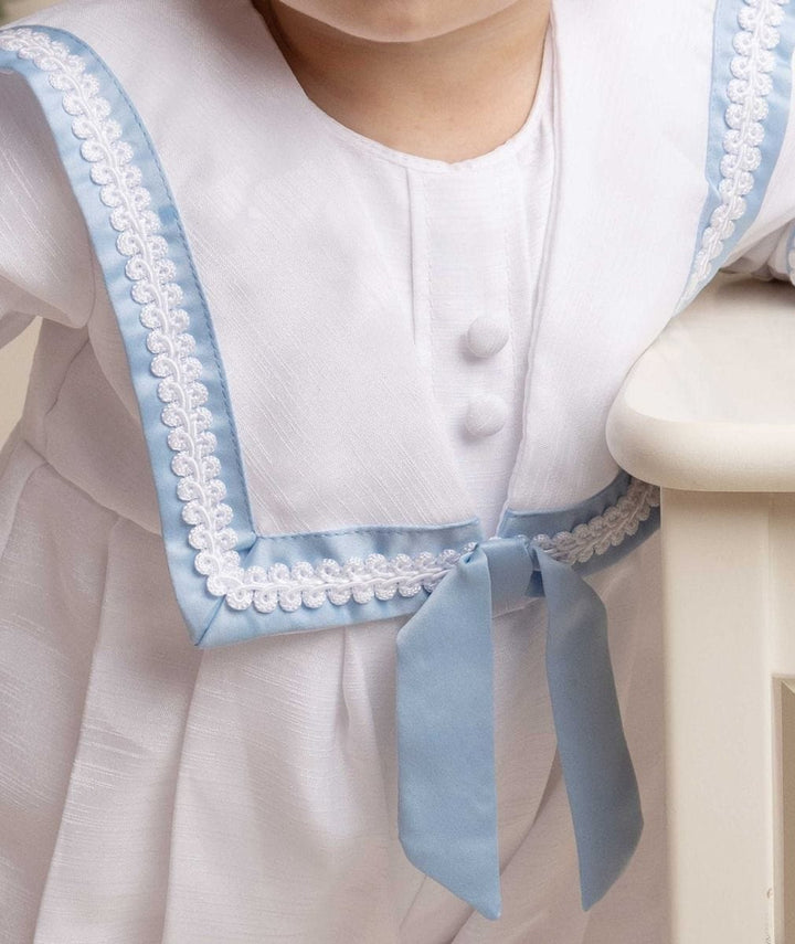 Baby Boys White & Blue Christening Outfit And Matching Hat - William