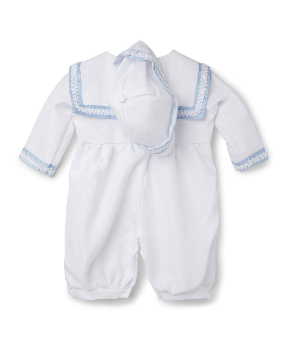 Baby Boys White & Blue Christening Outfit And Matching Hat - William