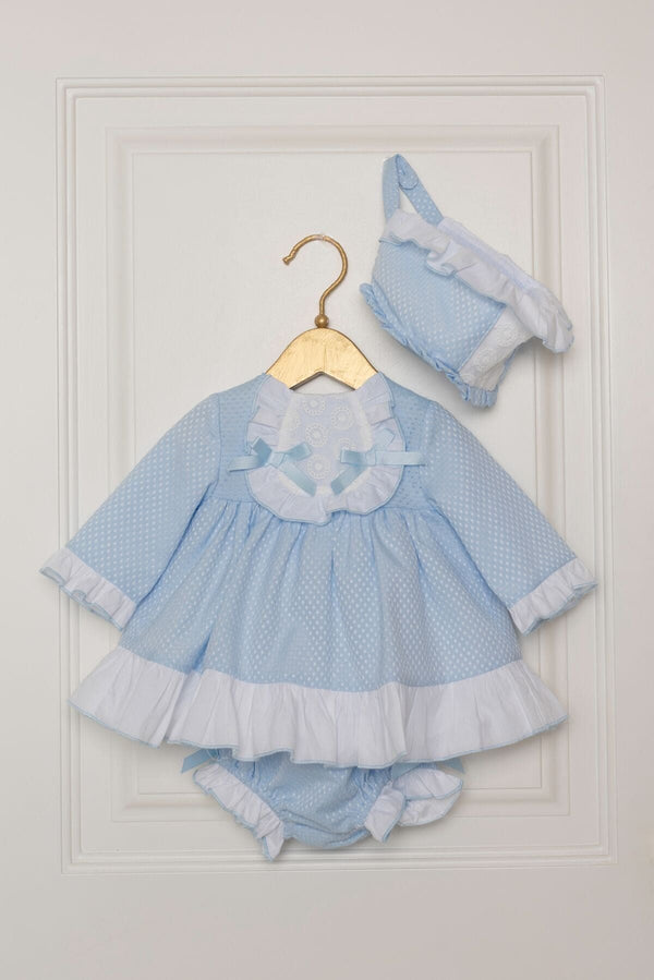 Dolce Petit Blue & White Dress, Pants & Bonnet Set - 2019